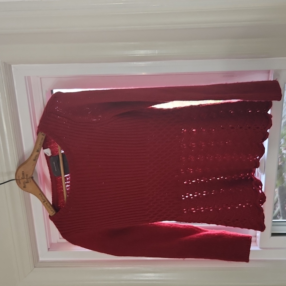 Guinevere Anthropologie Pointelle Style  red sweater S wool blend